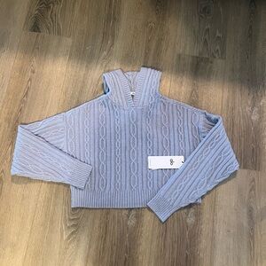 ALO Yoga Light Blue Cable Knit Turtleneck Sweater